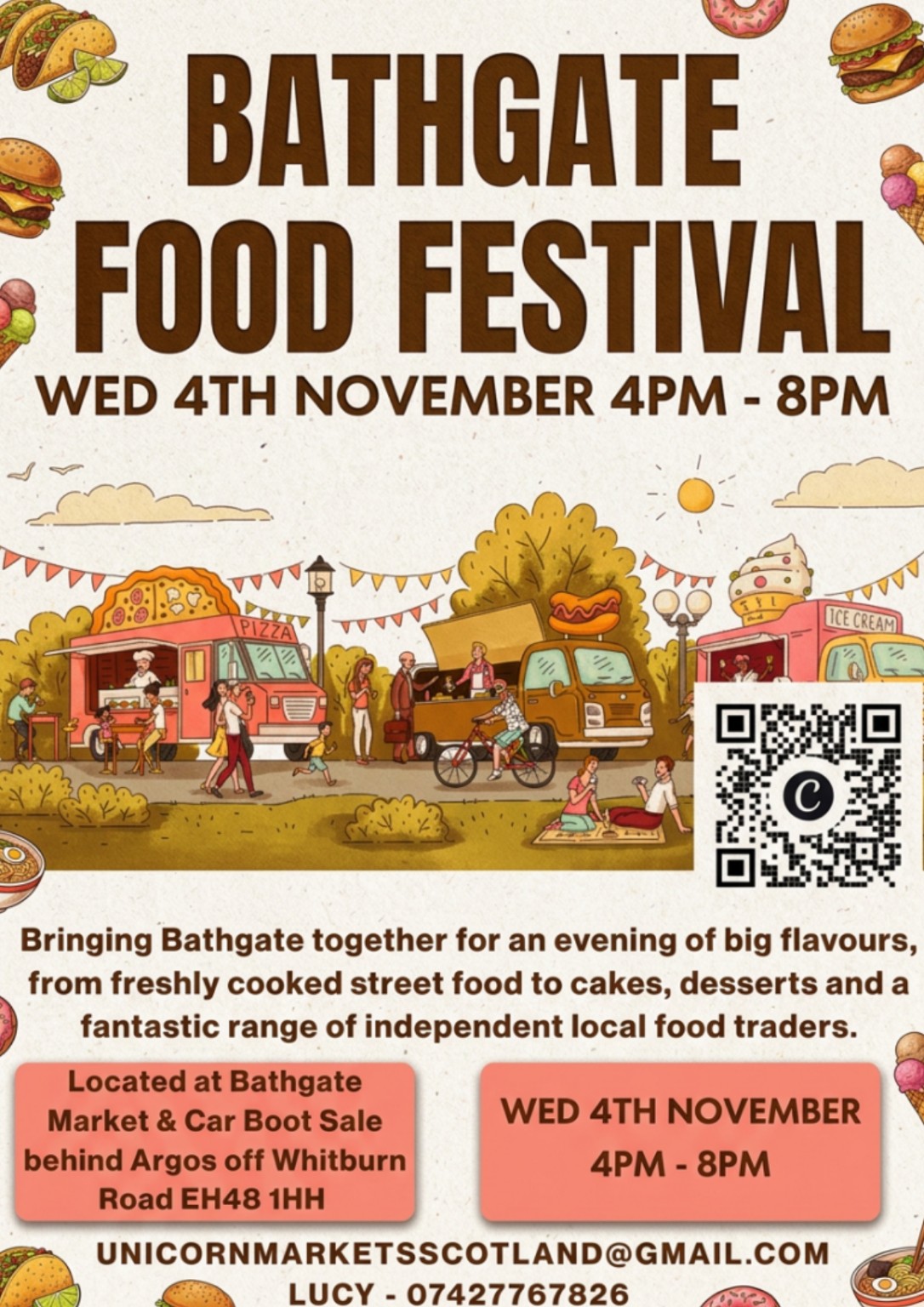 Bathgate Food Festival poster for Wednesday 4 November, 4–8 pm.